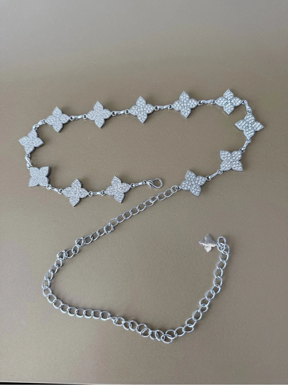 Crystal Clover Link Waist Chain Belt - Silver - Picture 2 of 2